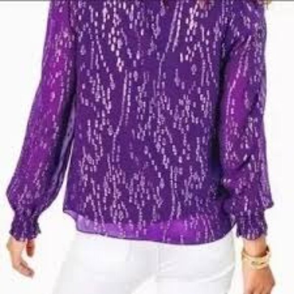 Lilly Pilitzer Idina Silk Top Size S Purple Party Resortwear Metallic Shimmer - Picture 2 of 11